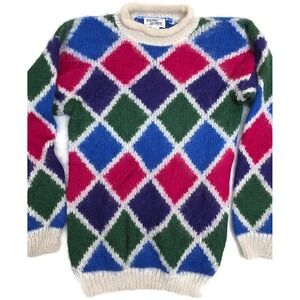 Vintage‎ Hasting & Smith Sweater Womens Medium Multicolor Argyle Mohair 80s